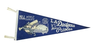 Vintage 1966 Los Angeles Dodgers vs Baltimore Orioles World Series Pennant